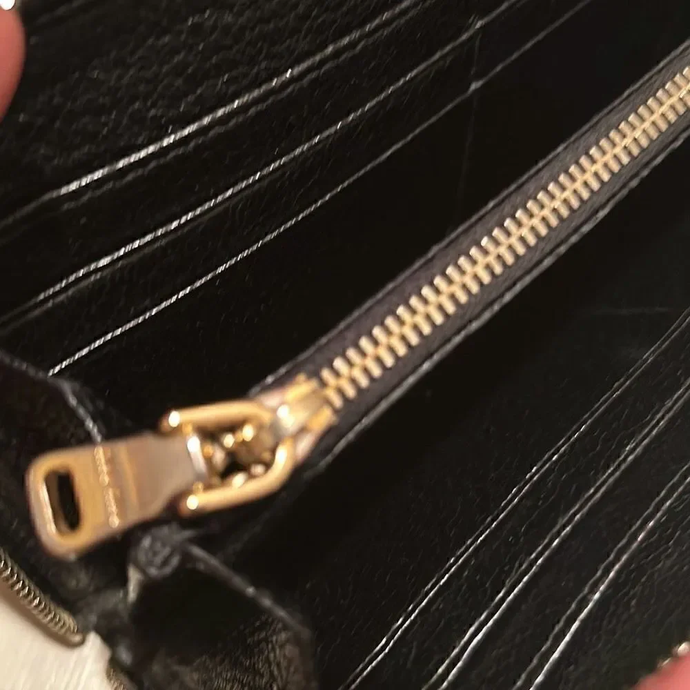 Miu Miu Zip Around Long Wallet Black Pebbled Leather Gold Hardware Multipocketed